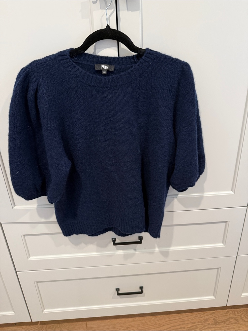 PAIGE Navy Puff Sleeve Crewneck Sweater